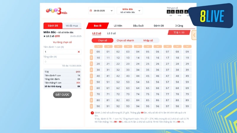 Lô Đề 8Live Uy Tín | Đặt Cược Nhanh, Nhận Thưởng Lớn 3 Lô đề 3 miền Bắc - Trung - Nam được nhiều bet thủ ưa chuộng