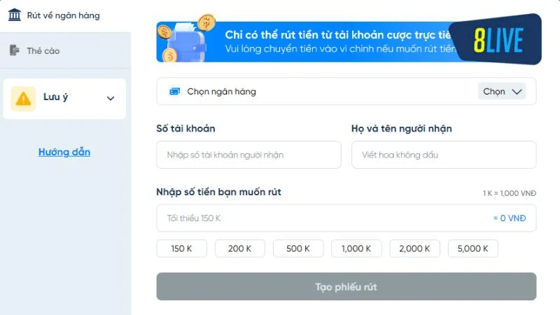 Hướng Dẫn Thực Hiện Rút Tiền 8Live Nhanh Gọn Và An Toàn 3 Hướng dẫn thực hiện cách thức rút tiền phổ biến
